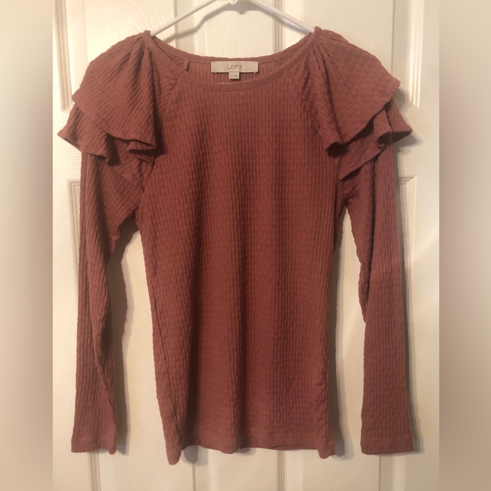 Loft knit top ruffled shoulders rose colored Small
